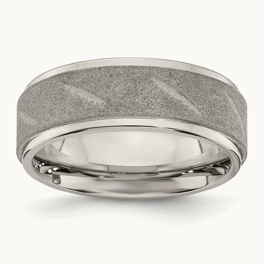 Polished and Satin Ridged Edge Band, 8mm, Stainless Steel