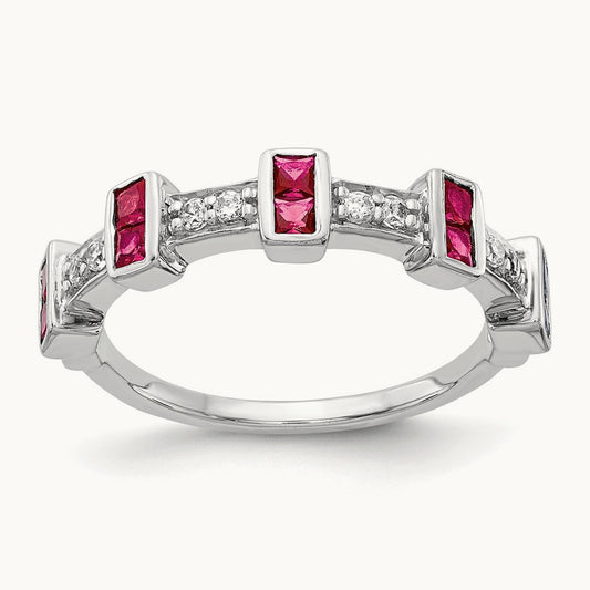 Fancy Diamond and Ruby Ring, 14K White Gold