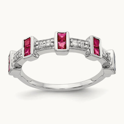 Fancy Diamond and Ruby Ring, 14K White Gold