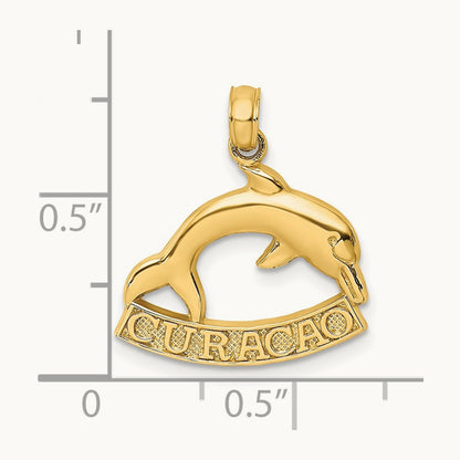 2-D CURACAO Under Polished Dolphin Charm, 14K