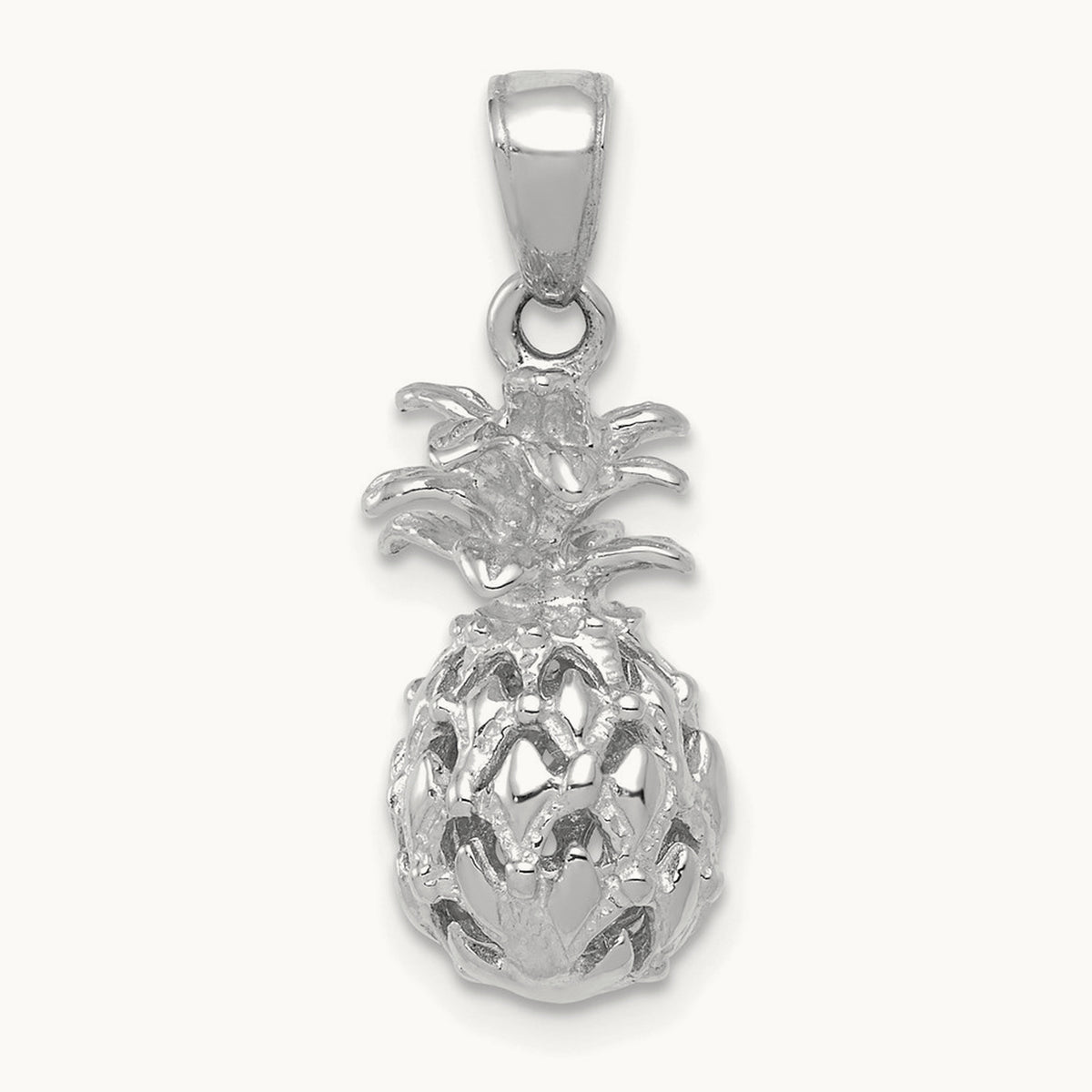 3D Cut-out Pineapple Pendant — 14K White Gold