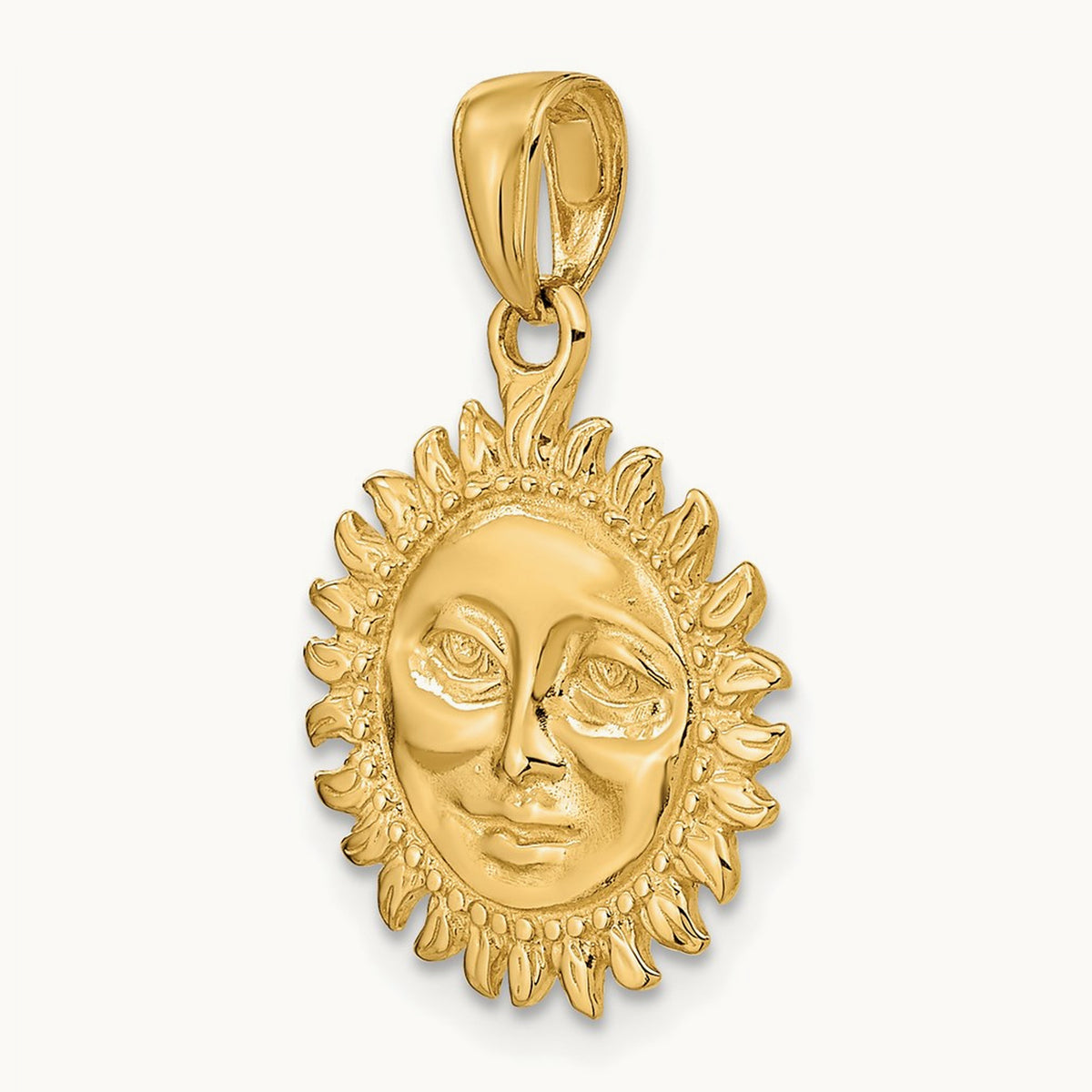 Solid Polished Reversible Sun Pendant, 14K