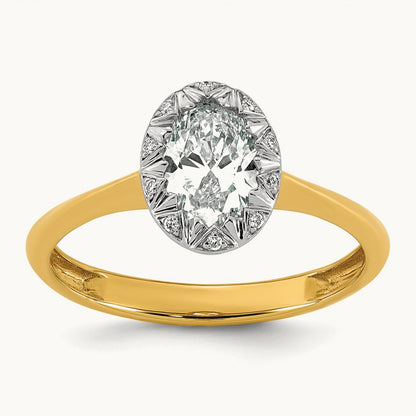 With Rhodium Oval Center Ring, 1.00 ct tw Lab-Grown Diamond