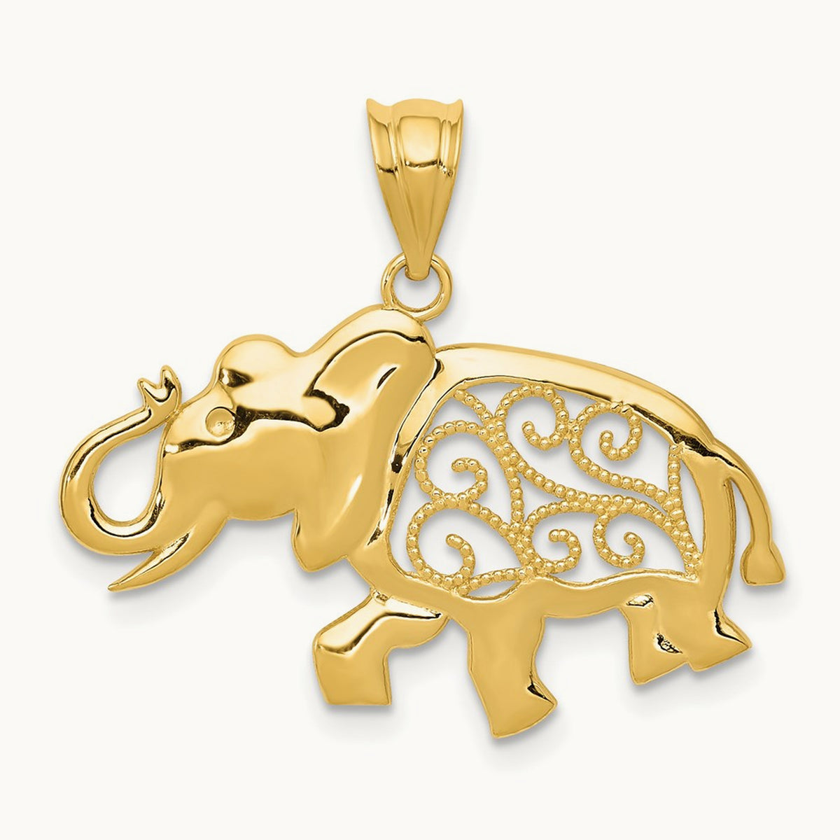 Filigree Elephant Pendant, 14K