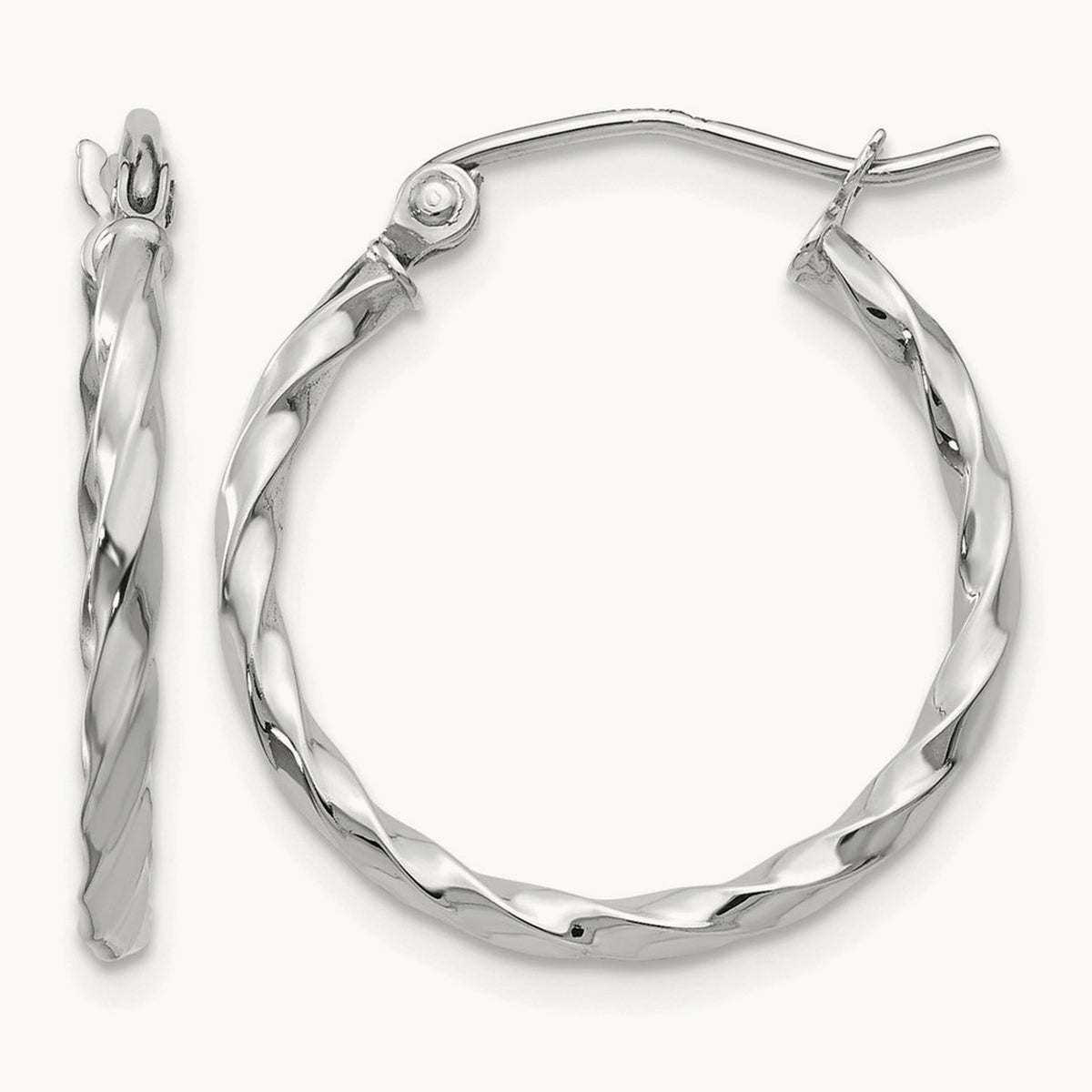 White Gold Twist Polished Hoop Earring — 15mm