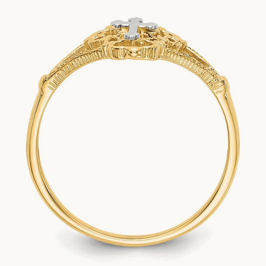 Diamond Cut Cross Ring, 14K Two-tone