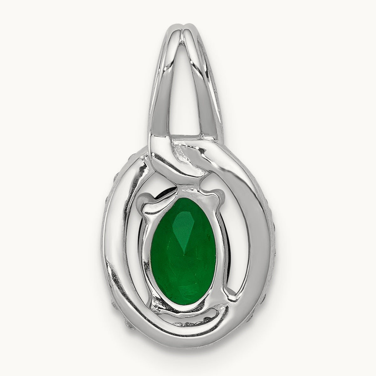 Diamond and Oval Emerald Pendant — 14K White Gold