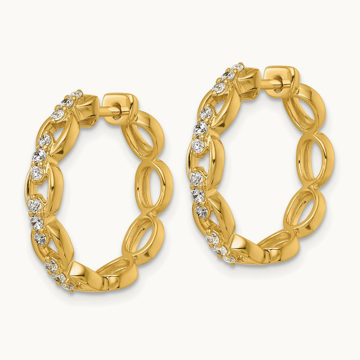 Fashion Hoop Earrings, 0.25 ct tw Lab-Grown Diamond — 14K Yellow Gold