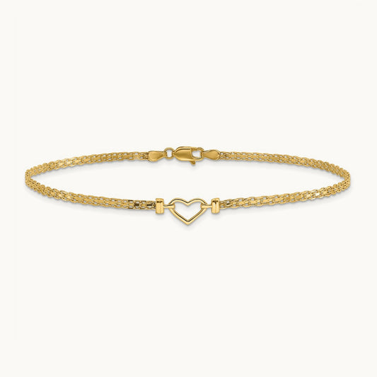Fancy Heart 9inch Anklet, 14K