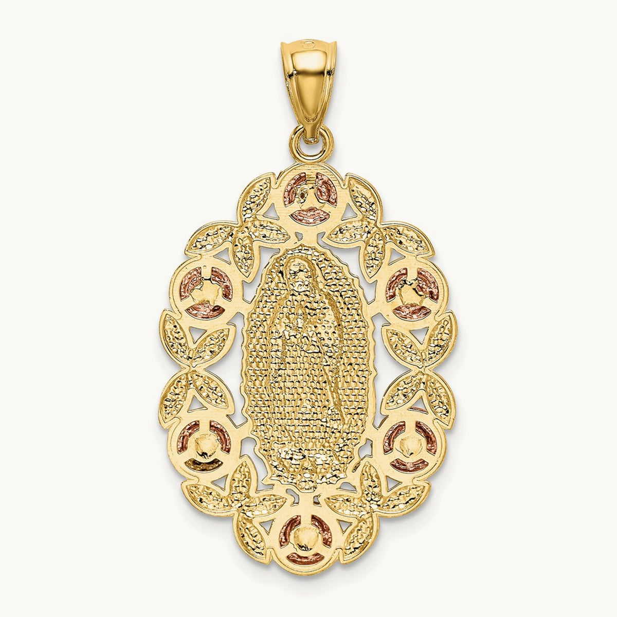 w/White Rhodium Lady Of Guadalupe Pendant, 14K Two-tone