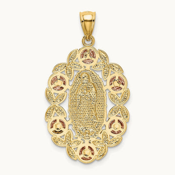 w/White Rhodium Lady Of Guadalupe Pendant, 14K Two-tone
