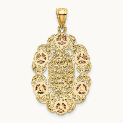 w/White Rhodium Lady Of Guadalupe Pendant, 14K Two-tone