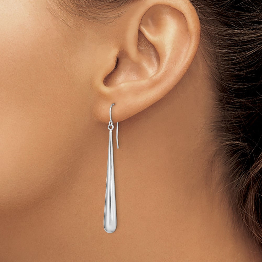 Polished Shepherd Hook Earrings — 14K White Gold