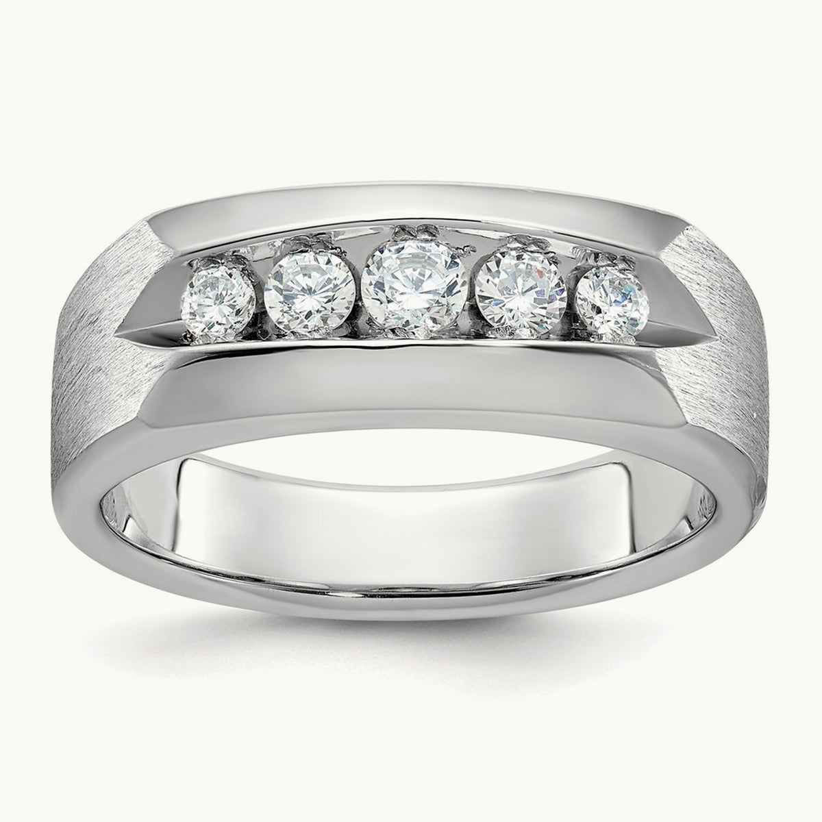 IBGoodman Men's Polished & Satin 5-Stone Diamond Ring, 14K White Gold