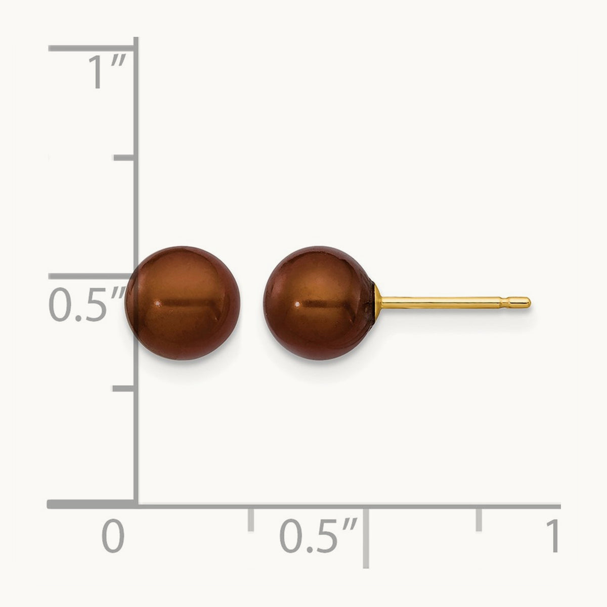 6- Brown Round Freshwater Cultured Pearl Stud Post Earrings, 7mm, 14K