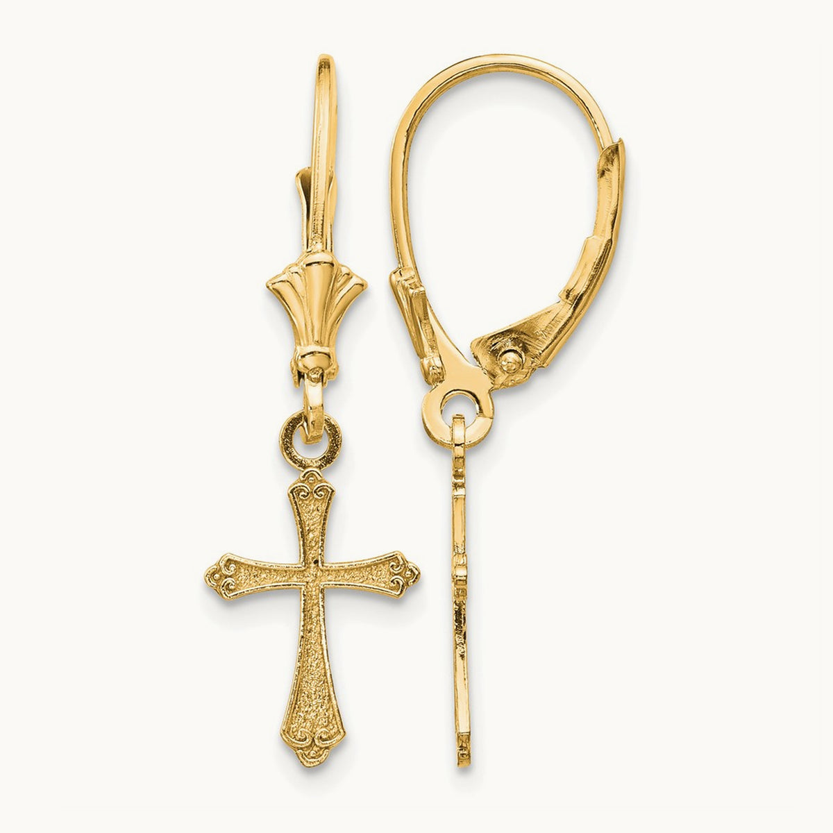 Cross Leverback Earrings — 14K Yellow Gold, 29.62mm