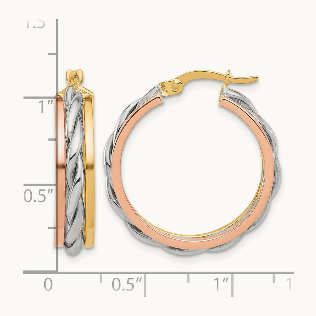 Tri-color Polished Hoop Earrings — 25mm
