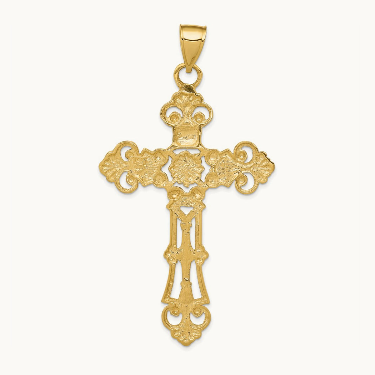 Fleur De Lis Large Cross Pendant, 14K