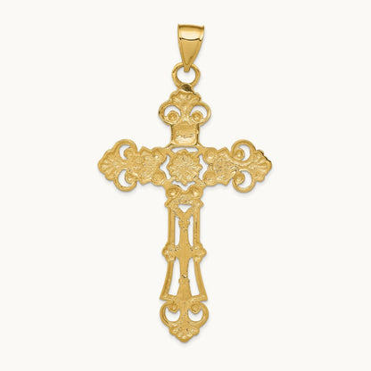 Fleur De Lis Large Cross Pendant, 14K