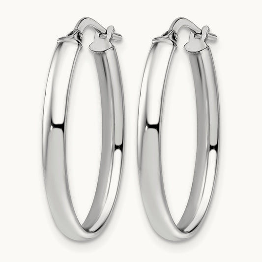 Polished Oval Hoop Earrings, 10K White Gold — Leslie's