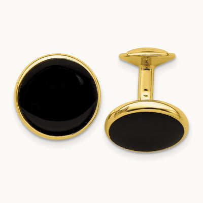 Kelly Waters Gold-plated Black Epoxy Round Cuff Links