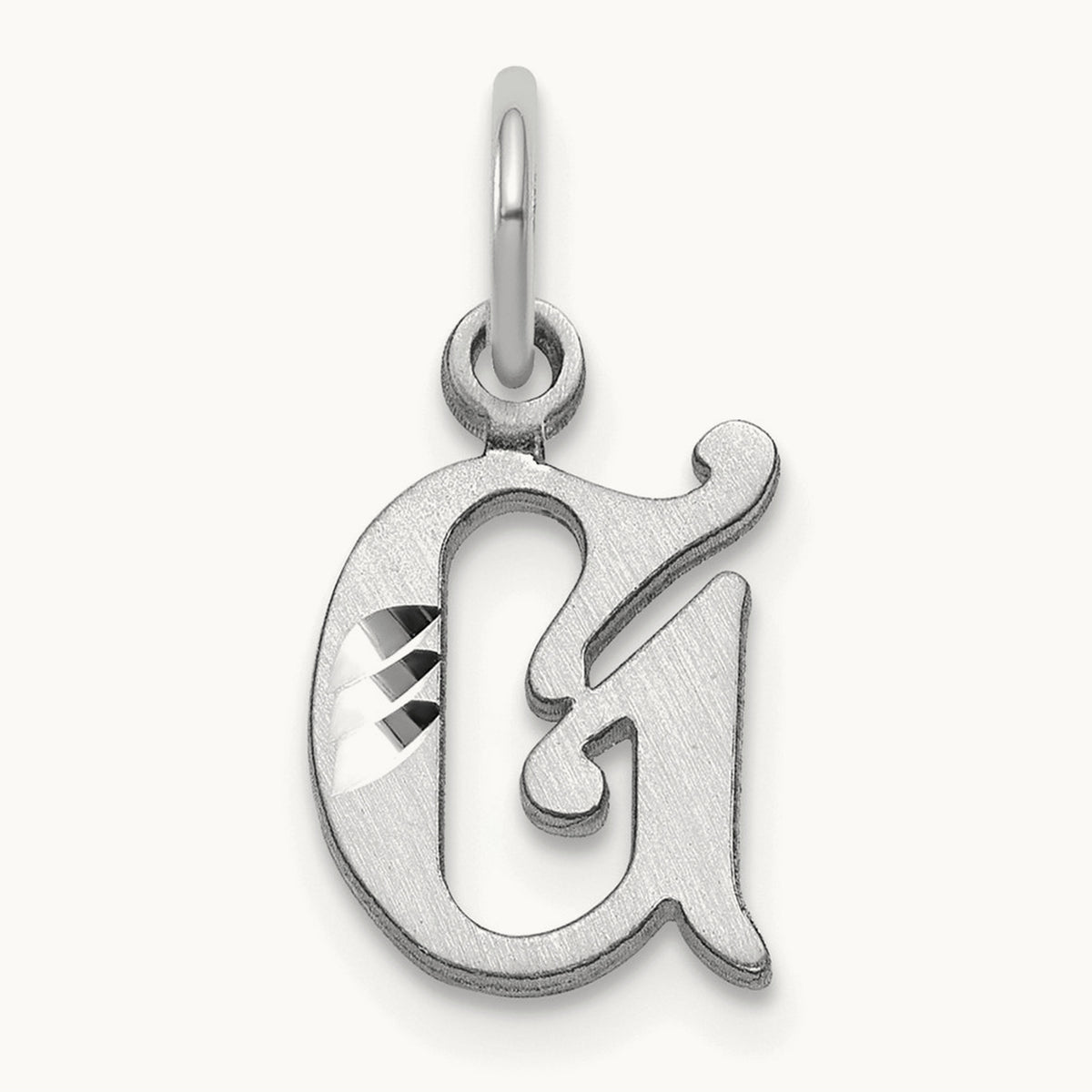 Diamond-cut Initial Charm — 14K White Gold, G