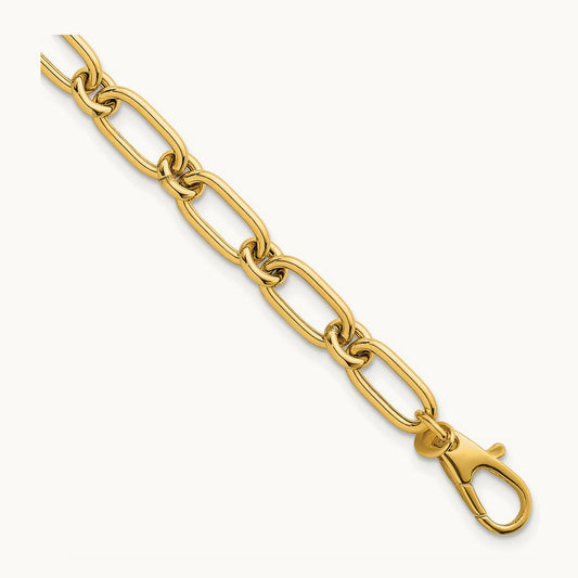 Polished Oval and Circle Link 7.5in Bracelet, 14K