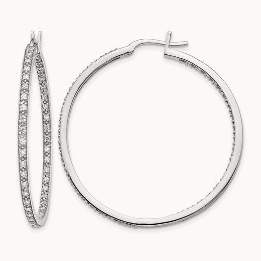 Diamond In/Out Hoop Earrings, 14K White Gold