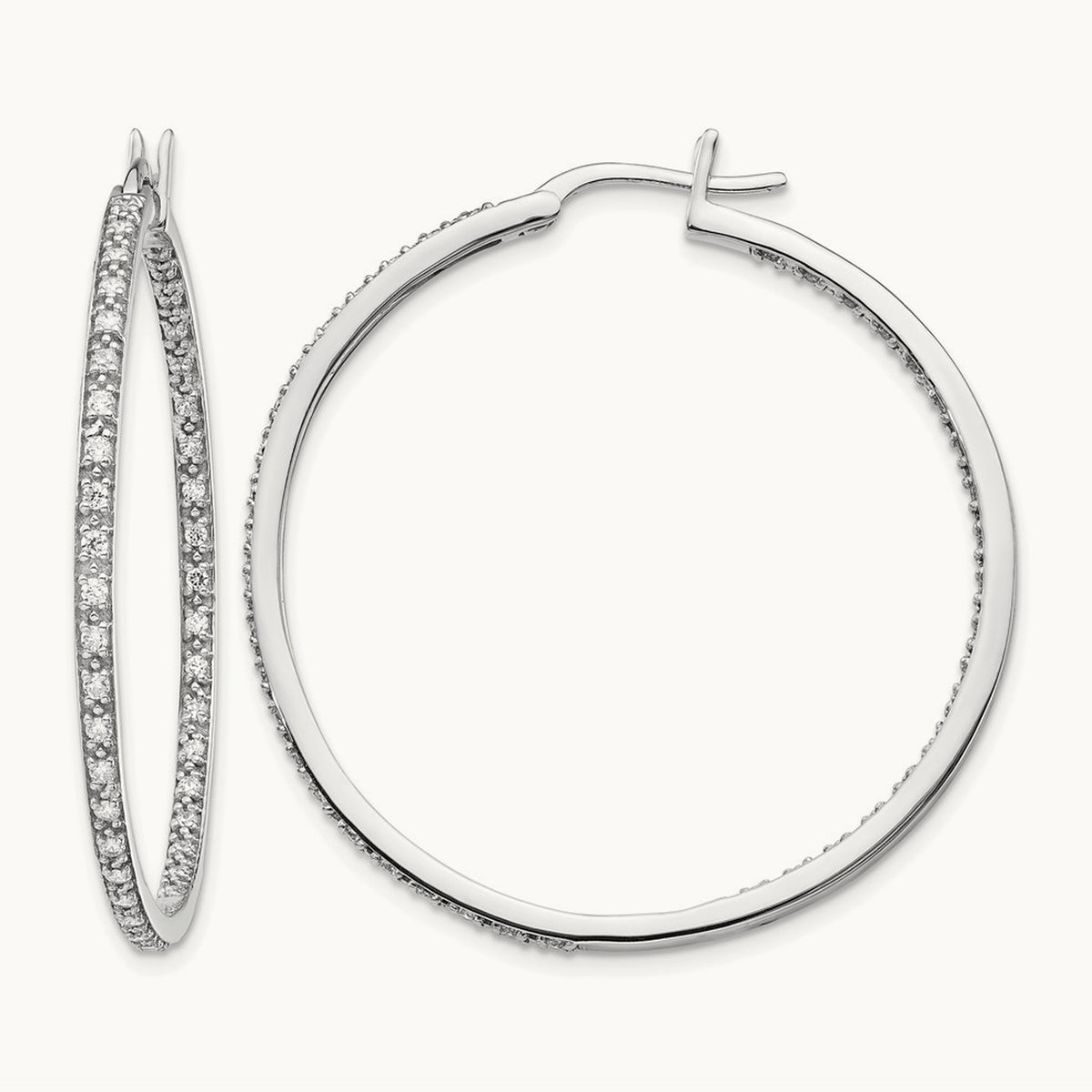 In/Out Hoop Earrings, 0.50-0.75 ct tw Lab-Grown Diamond — 7/8 ct, 14K White Gold