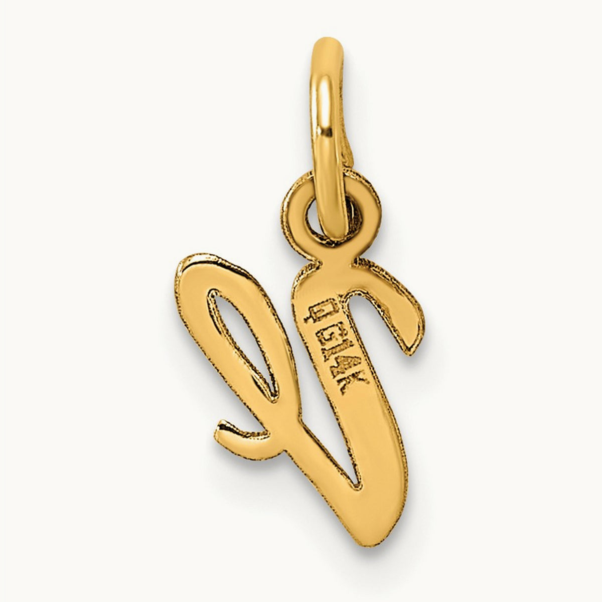 Small Script Letter V Initial Charm, 14K