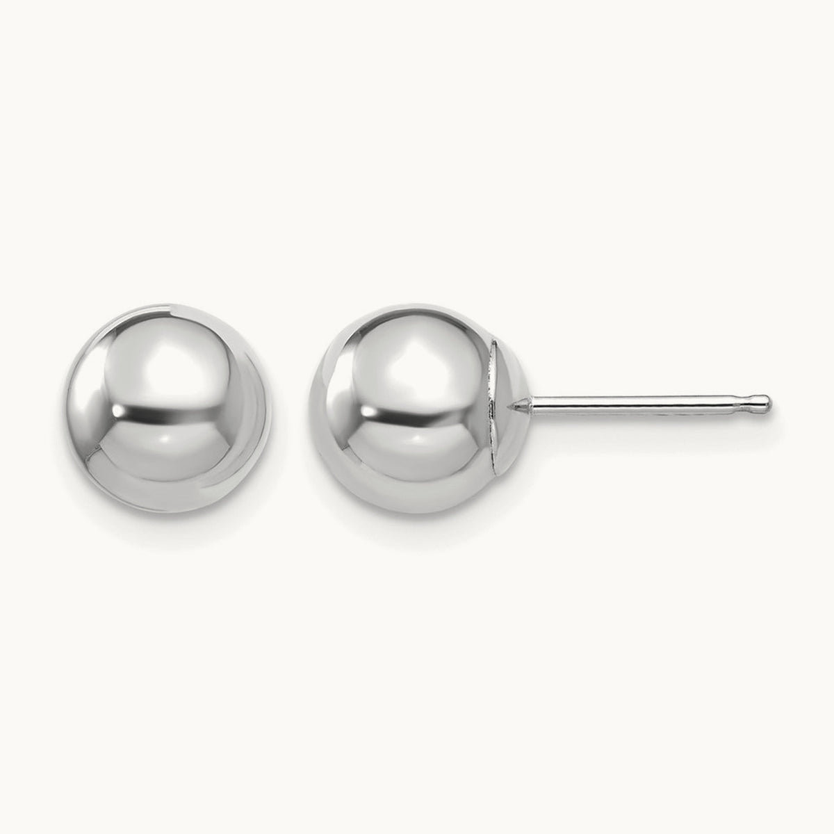 Polished Ball Post Earrings — 14K White Gold, 7mm