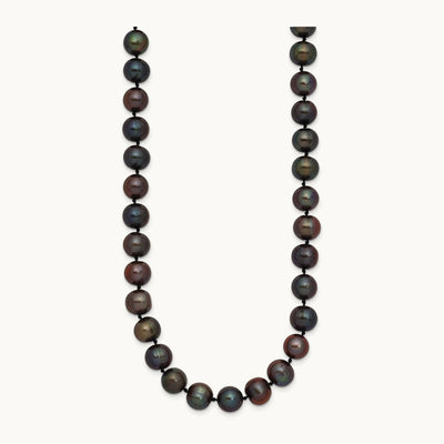 8- Black Near Round Freshwater Cultured Pearl Necklace, 9mm, 14K