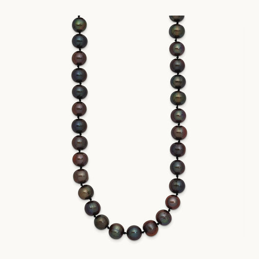 8- Black Near Round Freshwater Cultured Pearl Necklace, 9mm, 14K