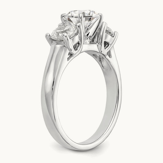 3-Stone Diamond Peg Set Semi-mount Engagement Ring, 14K White Gold
