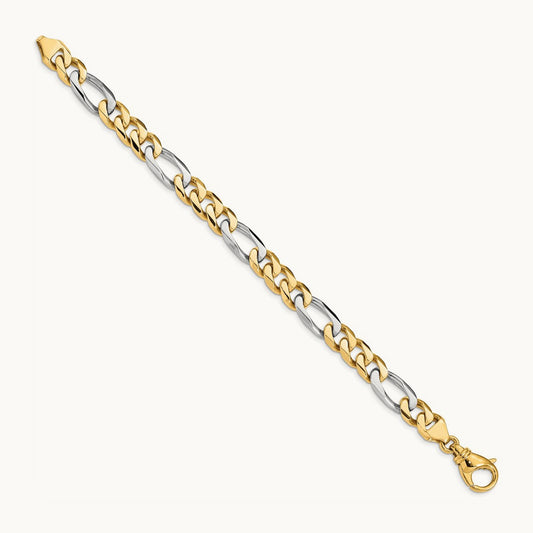 Hand-polished Fancy Link Bracelet, 8.5mm, 14K Two-tone