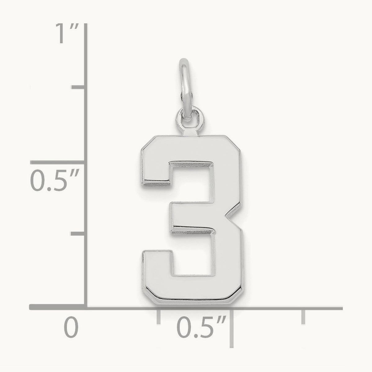 Medium Polished Number 3 Charm — 14K White Gold