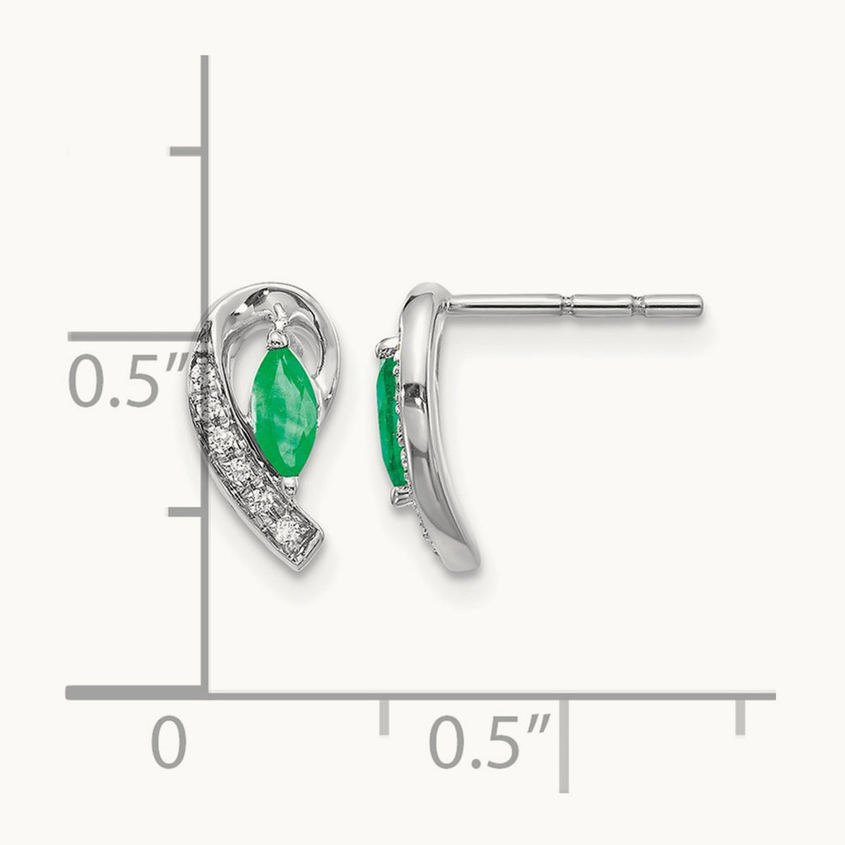 1/20Ct Diamond and Emerald Earrings — 14K White Gold