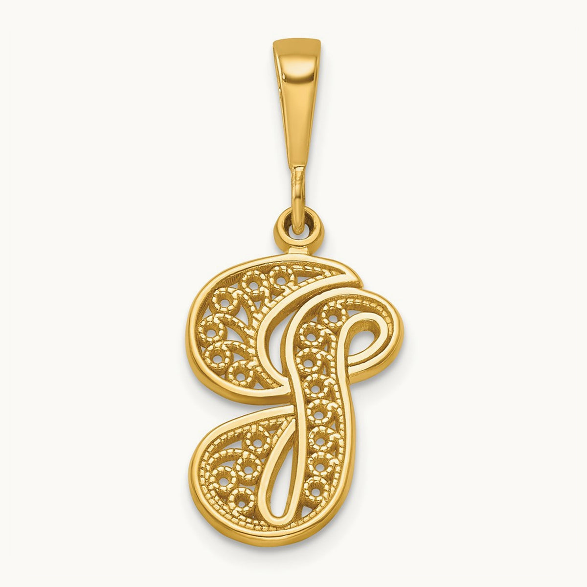 Polished Script Filigree Initial Pendant — G