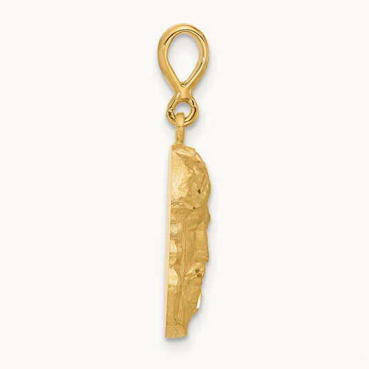Satin and Diamond-cut Jesus Medal Pendant, 14K