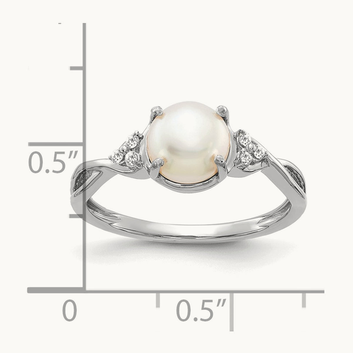 Freshwater Cultured Pearl and Diamond Ring — 14K White Gold, 7