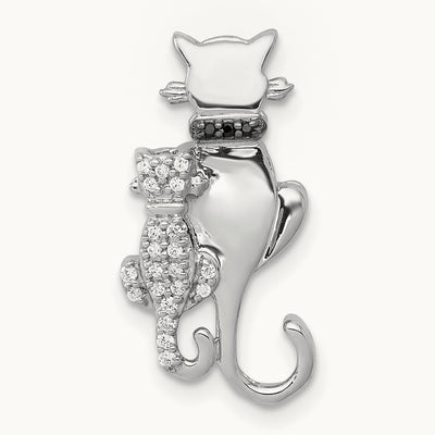 White and Black Accent Diamond Cats Chain Slide, 14K White Gold