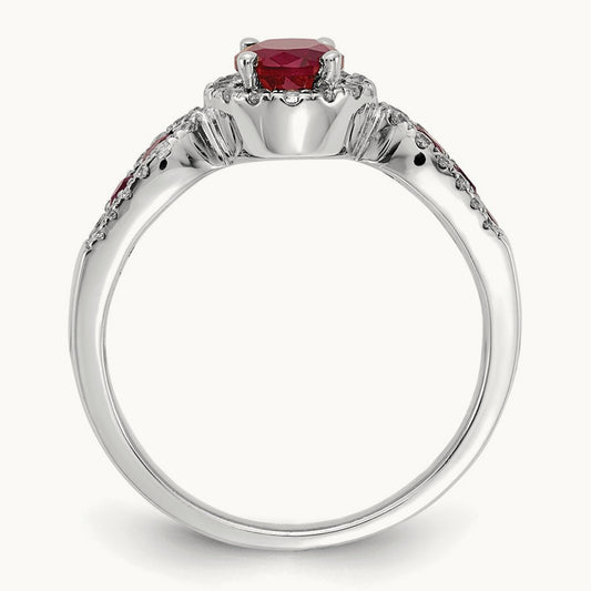 Diamond and Oval Ruby Ring — 14K White Gold