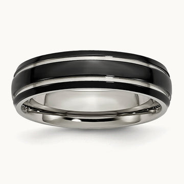 Polished Black IP-plated Grooved Band — photo set