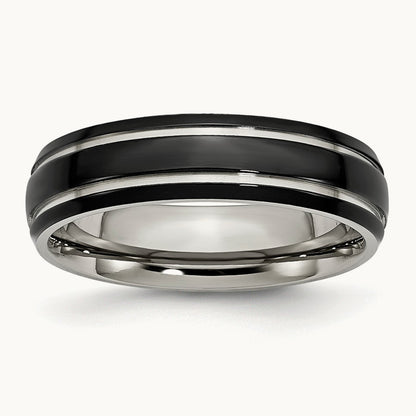 Polished Black IP-plated Grooved Band — photo set