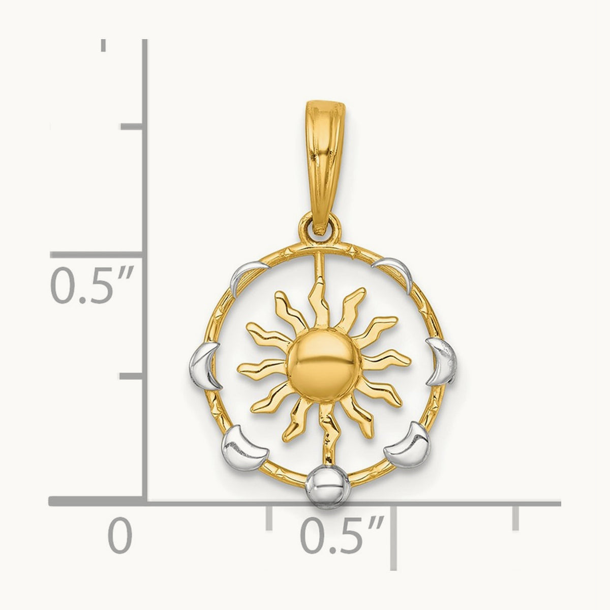 Polished Sun With Moon Cycle Charm, 14K with White Rhodium