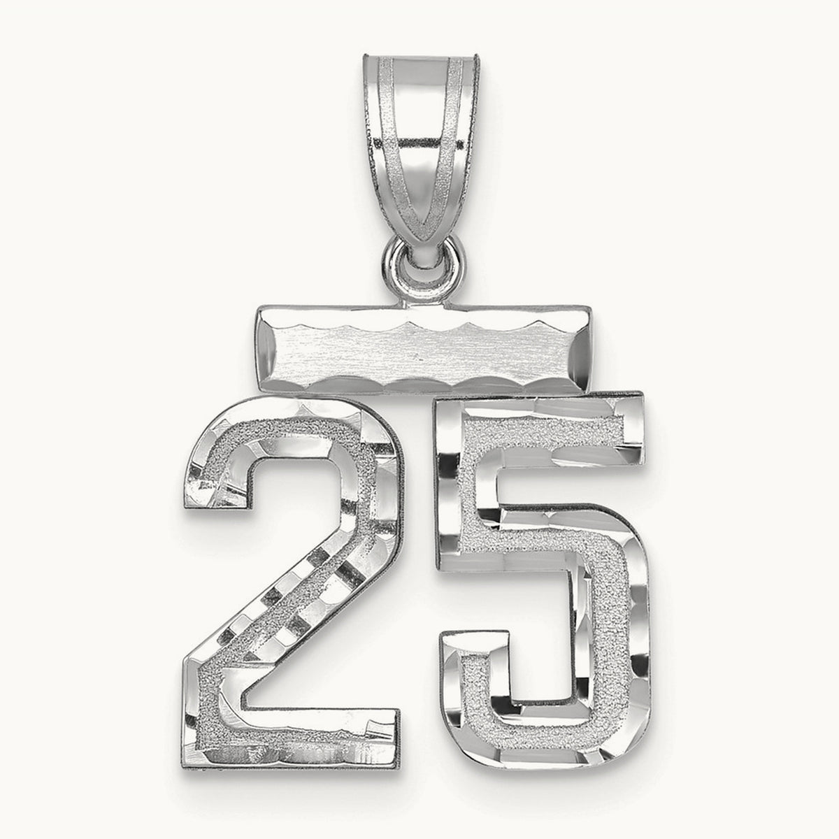Small Brushed Diamond-cut Number 25 Charm — 14K White Gold