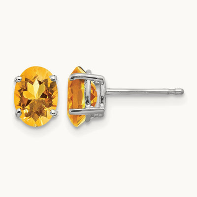 7x5mm Oval Citrine Earrings, 14K White Gold