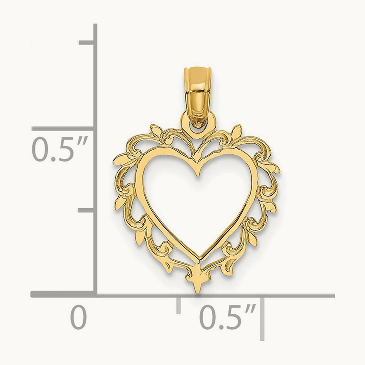Heart with Lace Trim Charm — 14K Yellow Gold, 17.8mm