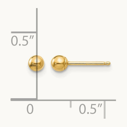 Polished Ball Post Earrings — 14K Yellow Gold, 3mm
