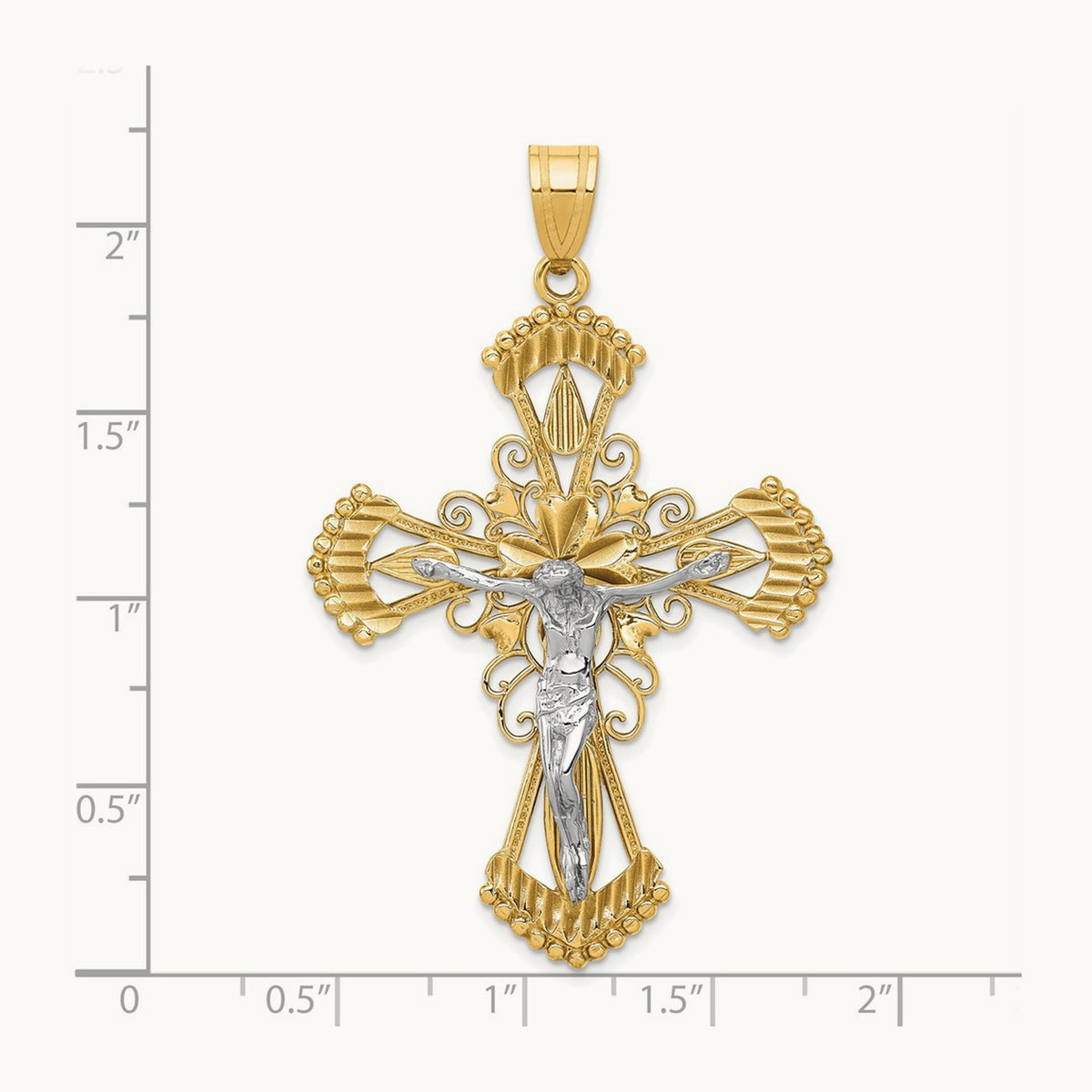 Diamond-cut Crucifix Pendant, 14K Two-tone